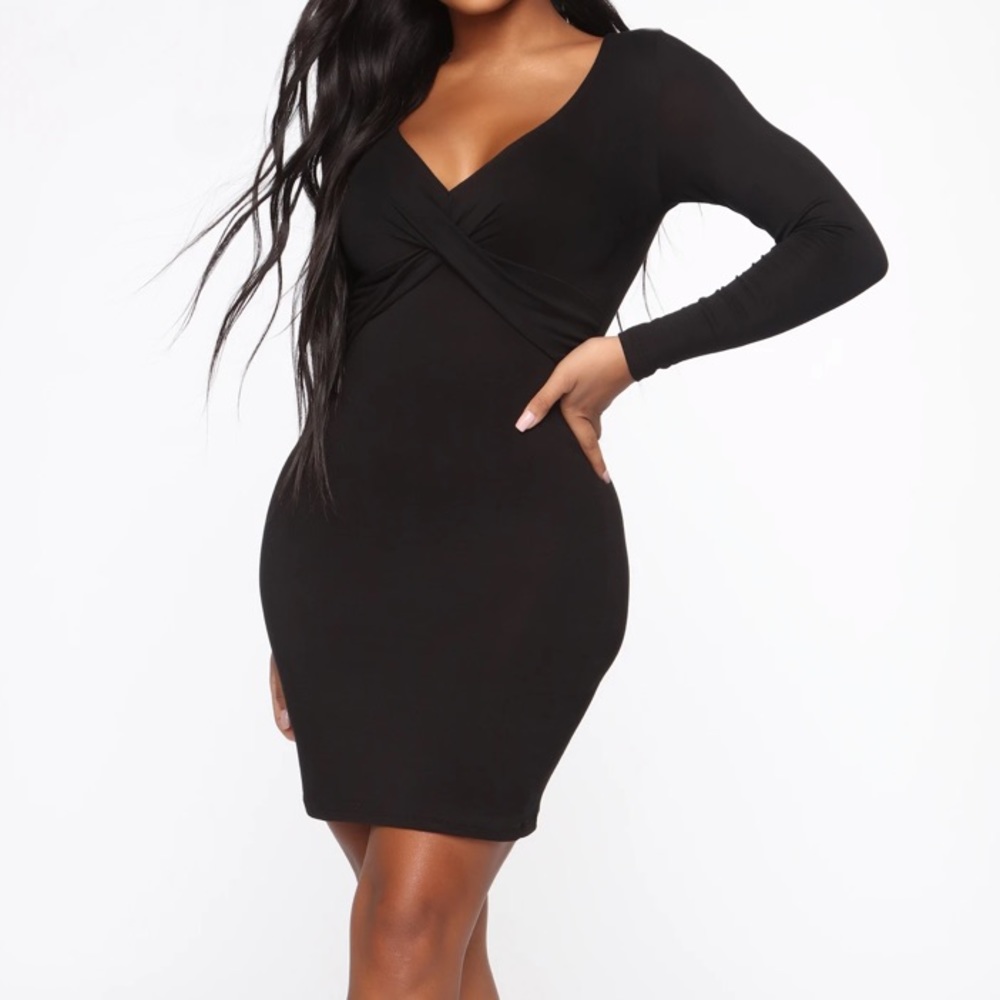 All black long sleeve mini dress